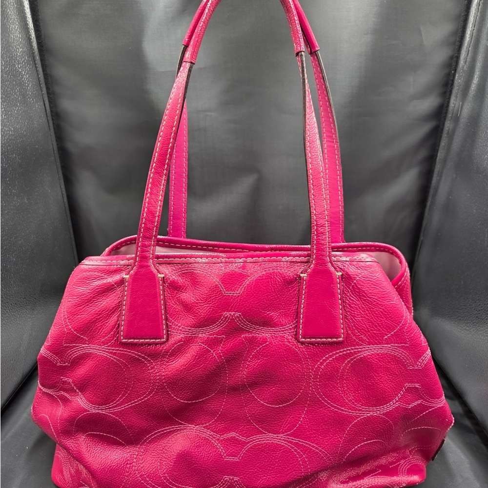 Coach Pink Leather Kisslock Tote Bag - Picture 3 of 11